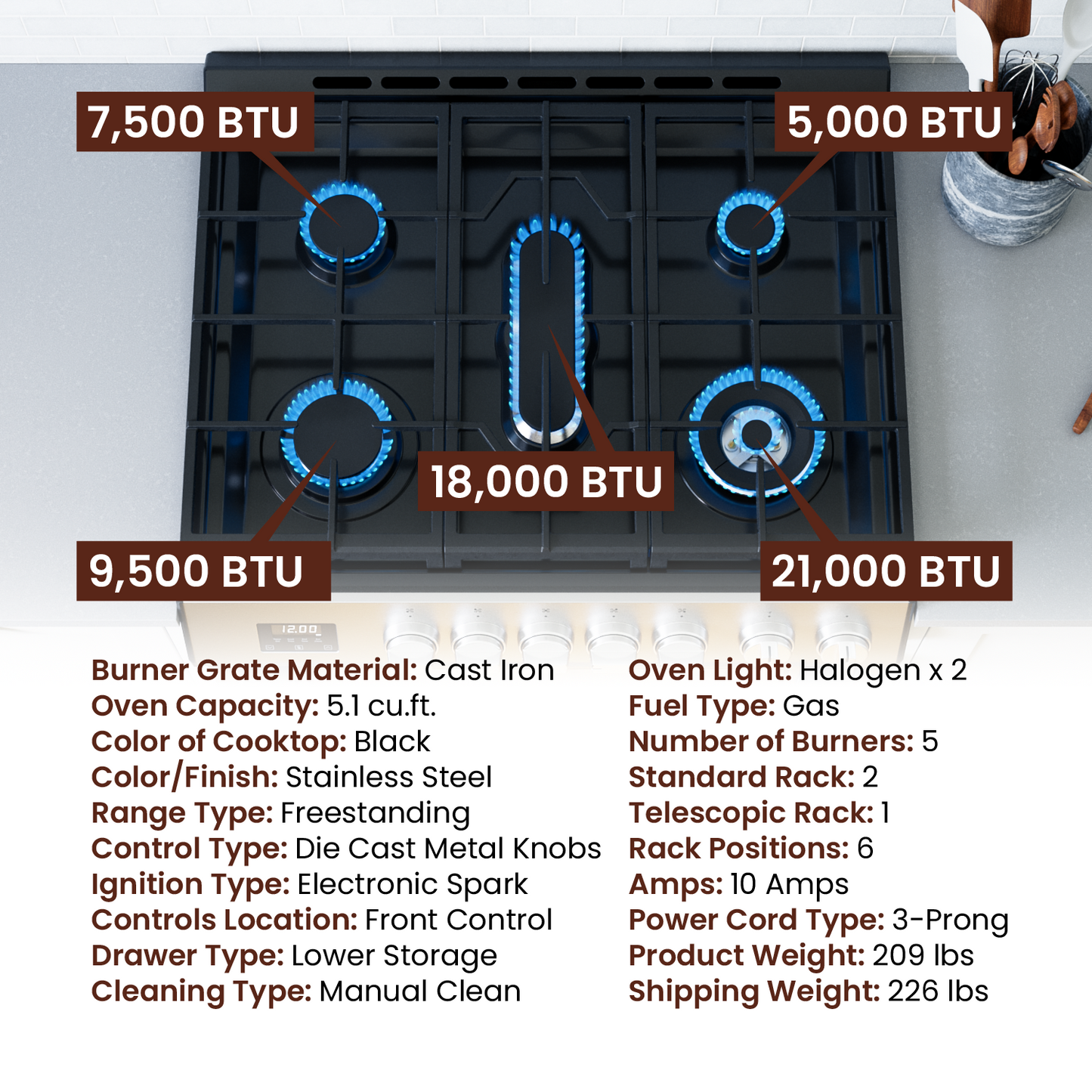 Cuisinière à gaz encastrable Rangaire 30" avec four à convection en acier inoxydable RRG303TS