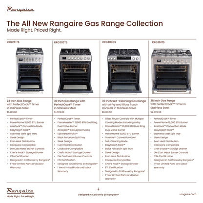 Cuisinière à gaz Rangaire 36" avec four à convection et four encastrable en acier inoxydable RRG361TS