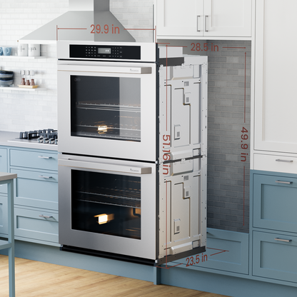 Horno de pared eléctrico doble Rangaire de 30" con autolimpieza, freidora de aire, verdadera convección, acero inoxidable RWOD301GS