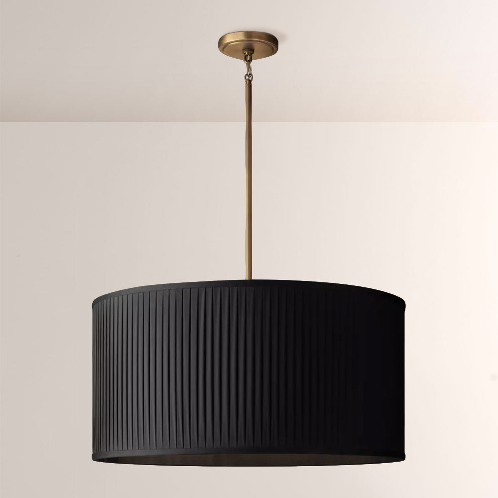 Suspension tambour en soie 19, luminaire 3 lumières E26 en laiton bronze