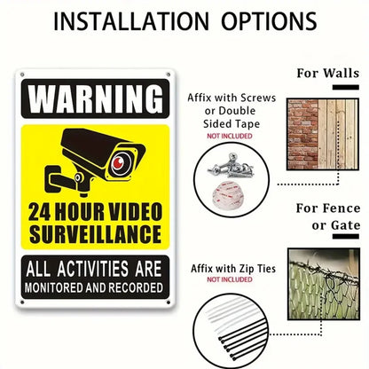 1 panneau 2D plat en aluminium 12x8 pouces, avertissement de surveillance extérieure 24h/24 - Avis de caméra de sécurité CCTV durable