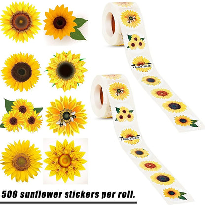 Sunflower Stickers Roll | 100-500PCS Small Labels for Packaging and Decor