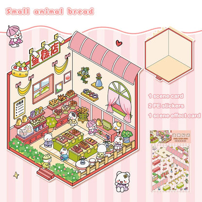 3D Simulation Cabin Stickers Set | Creative Cartoon DIY Landscape Decals for Kids