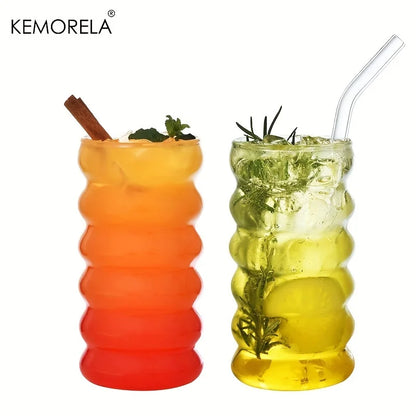 500ML 1/2/4PCS Wave Shape Beverage Glasses With Straws Vintage Glass Cups Ripple Drinking Glasses for Wine Champagne Cocktail
