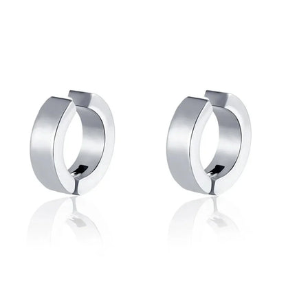 Stainless Steel Cuff Earrings for Men | Non Piercing Clip On Hoop Set