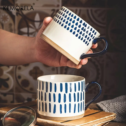 KEMORELA 1PCS Taza de cerámica nórdica de 450ML, taza de café con leche con asa, estilo retro, de gran capacidad, para avena, desayuno japonés, juego de regalo