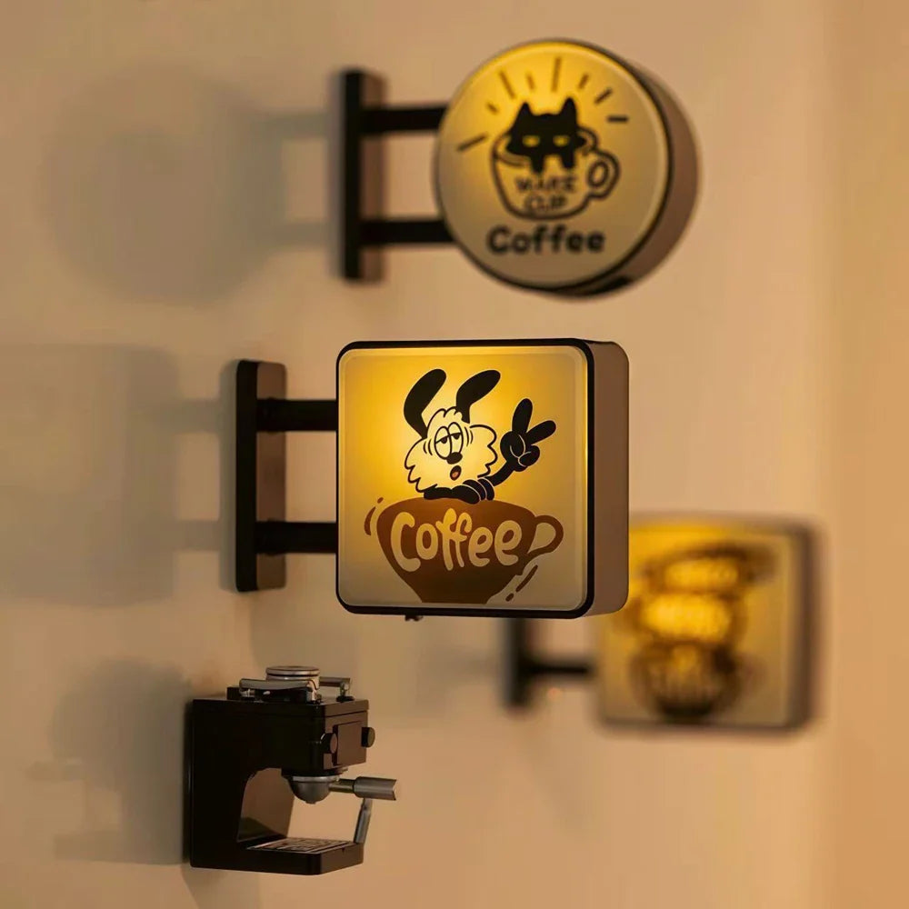 Imán de nevera Retro Coffee Corner Imán de nevera luminoso Imán magnético para el hogar en miniatura Tablero perforado de cafetería Decoración brillante