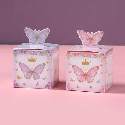 Butterfly Candy Gift Box Pink Purple Butterfly Birthday Party Decorations Kids Wedding Supplies Baby Shower Cookie Biscuit Box