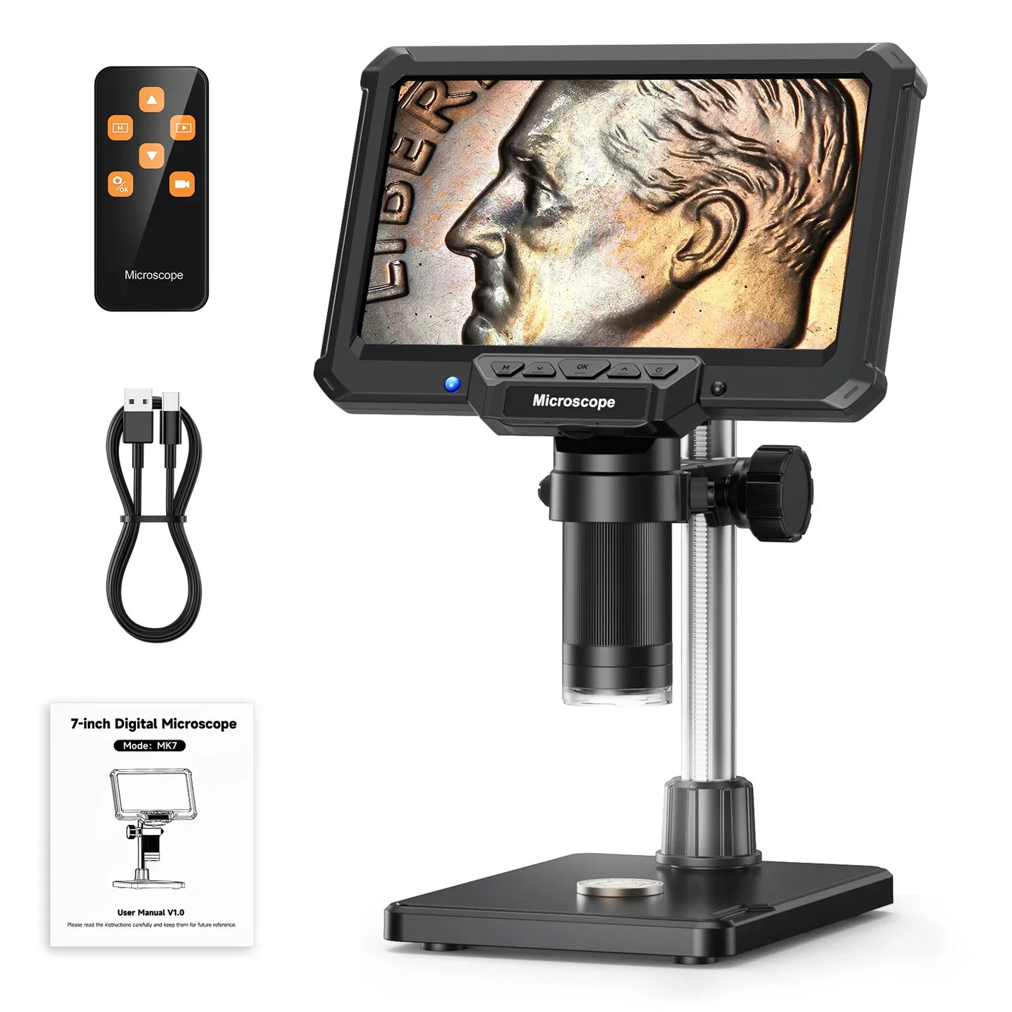 7 Inch Digital Microscope 1200X 16MP Coin PCB Soldering Repair Camera