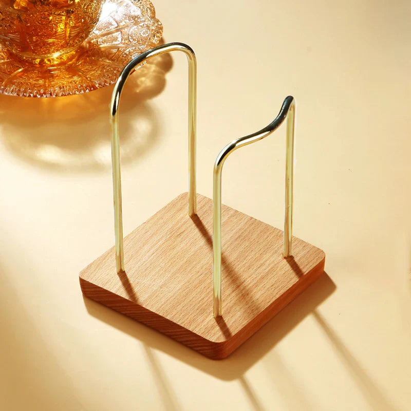 Metal Disposable Cup Storage Holder Water Tea Cups Dispenser Rack Shelf with Wooden Base Mug Display Stand Home Organizer