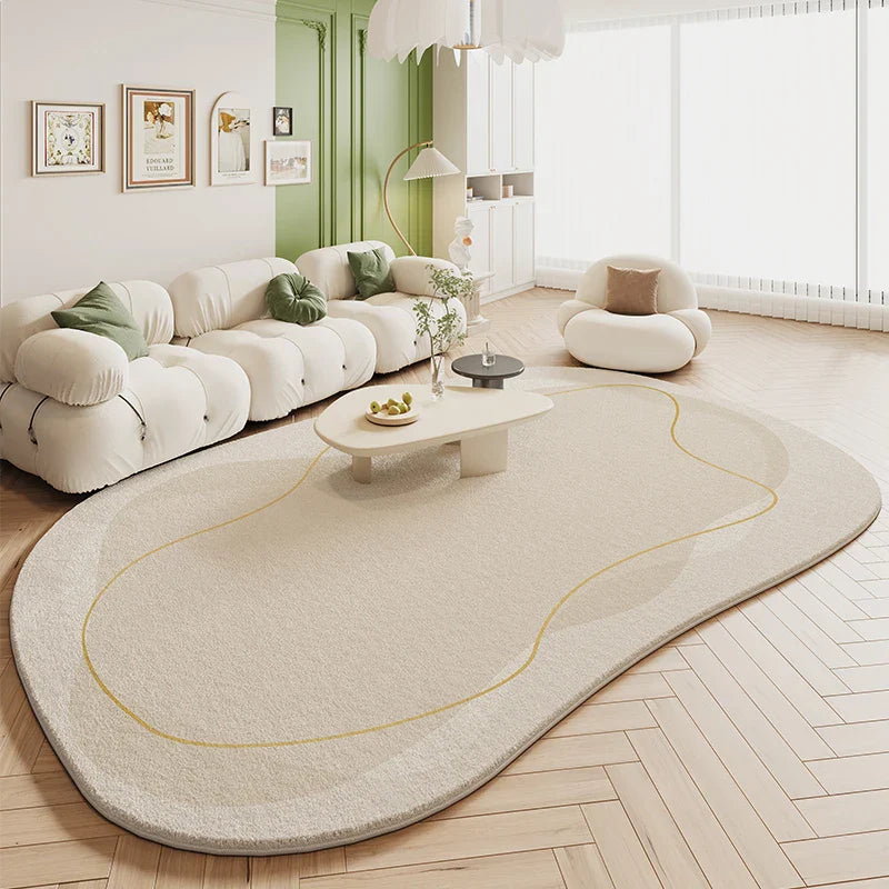 Tapis de salon VIKAMA Green Carpet en forme de crème, style 2025, nouveau tapis de chevet de chambre irrégulier en peluche, décoration d'intérieur