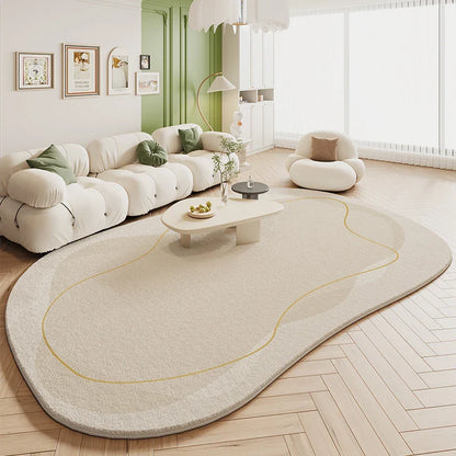 Tapis de salon VIKAMA Green Carpet en forme de crème, style 2025, nouveau tapis de chevet de chambre irrégulier en peluche, décoration d'intérieur