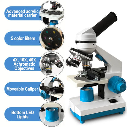 Student Microscope Dual LED with Moving Slide Stage for School Home Lab