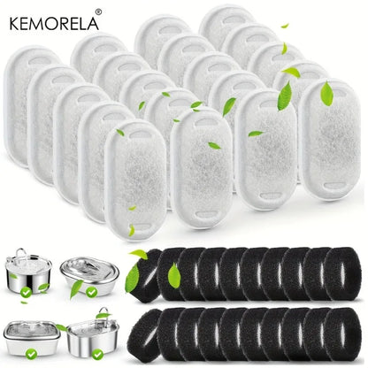 20 FILTRES de rechange pour fontaine à eau pour chat et distributeur d'eau pour chien en charbon actif avec 20 éponges pour l'hydratation des animaux de compagnie à domicile