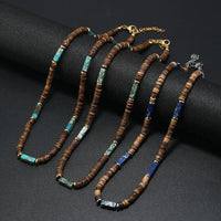 Vintage Boho Natural Stone Necklace for Couples | Brown Coconut Shell Bead Choker