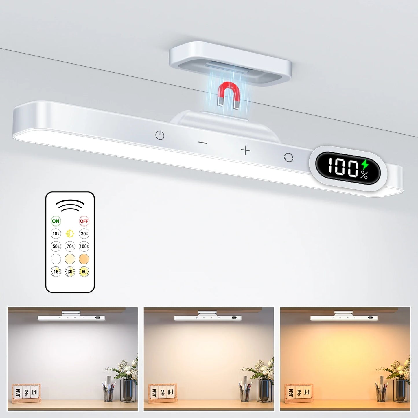 Rechargeable Dimmable Night Light with 3-Color LED Cabinet Lighting