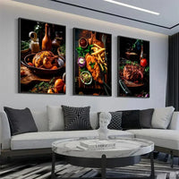 Chicken Food Burger French Fries Chicken Salmon Art Poster Canvas Painting Wall Print Living Room Home Restaurant Decor Poster