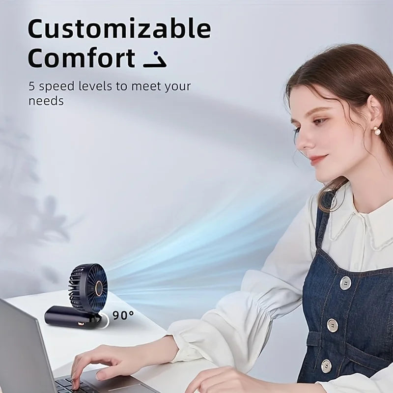 Compact Mini Fan | Small Desk Fan with 6-Speed Settings | USB Rechargeable for Ultimate Portability and Comfort