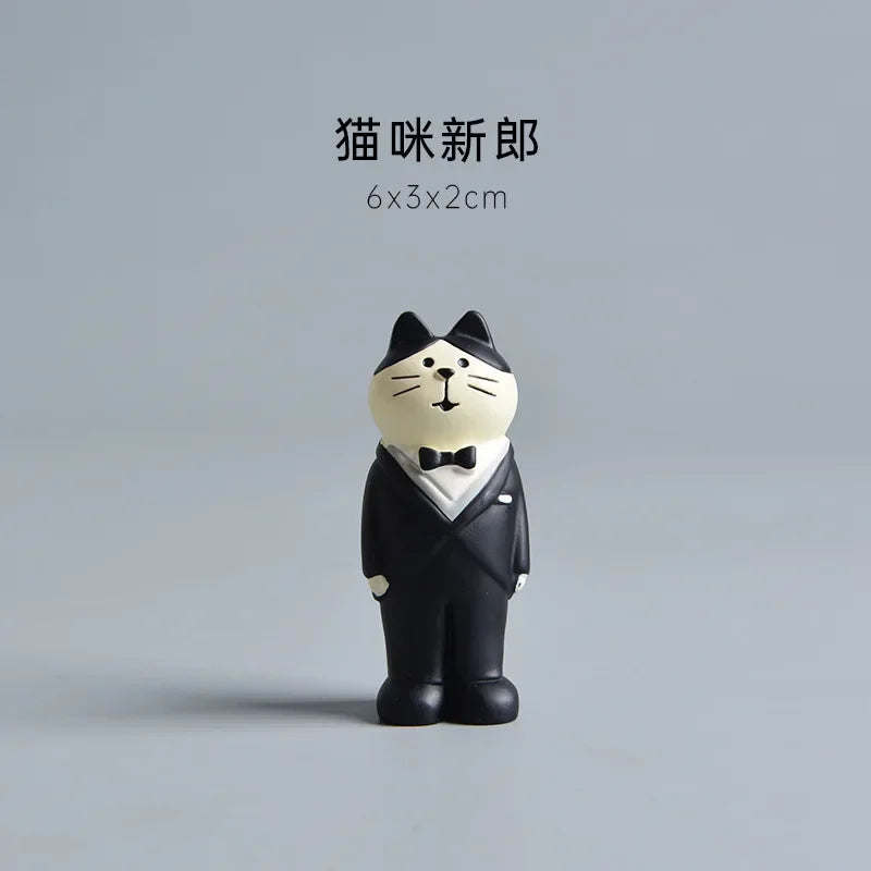 Figura de Zakka de boda de gato lindo, novia, cochecito de bebé, modelo de resina, miniaturas, adornos para pastel, manualidades, accesorios de escritorio