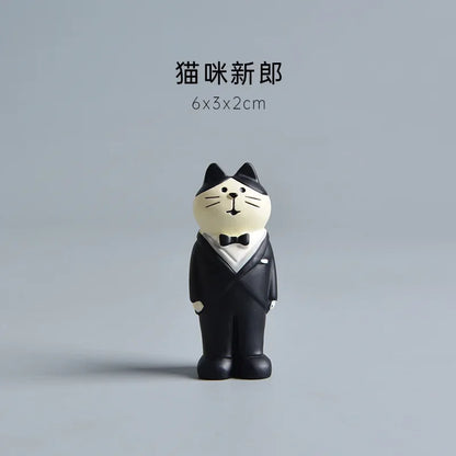 Figura de Zakka de boda de gato lindo, novia, cochecito de bebé, modelo de resina, miniaturas, adornos para pastel, manualidades, accesorios de escritorio
