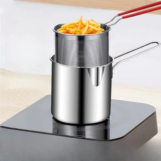 Friteuse compacte en acier inoxydable avec support de filtre, indispensable pour la cuisine maison : frites croustillantes, poisson facile à utiliser, ustensile de cuisine, casseroles
