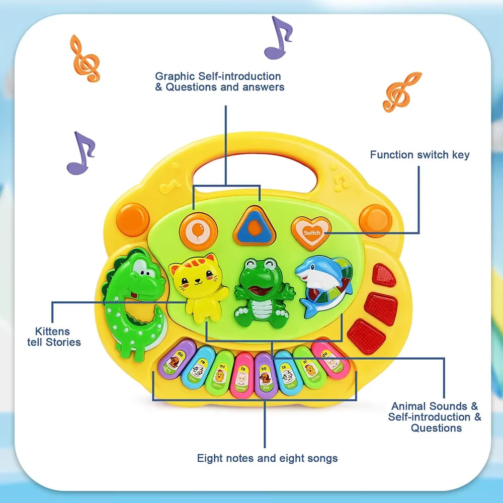 Jeu de piano-clavier de dessin animé pour enfants avec musique lumineuse clignotante Sons d'animaux Jouets musicaux pour bébés Jouets éducatifs Cadeaux pour enfants