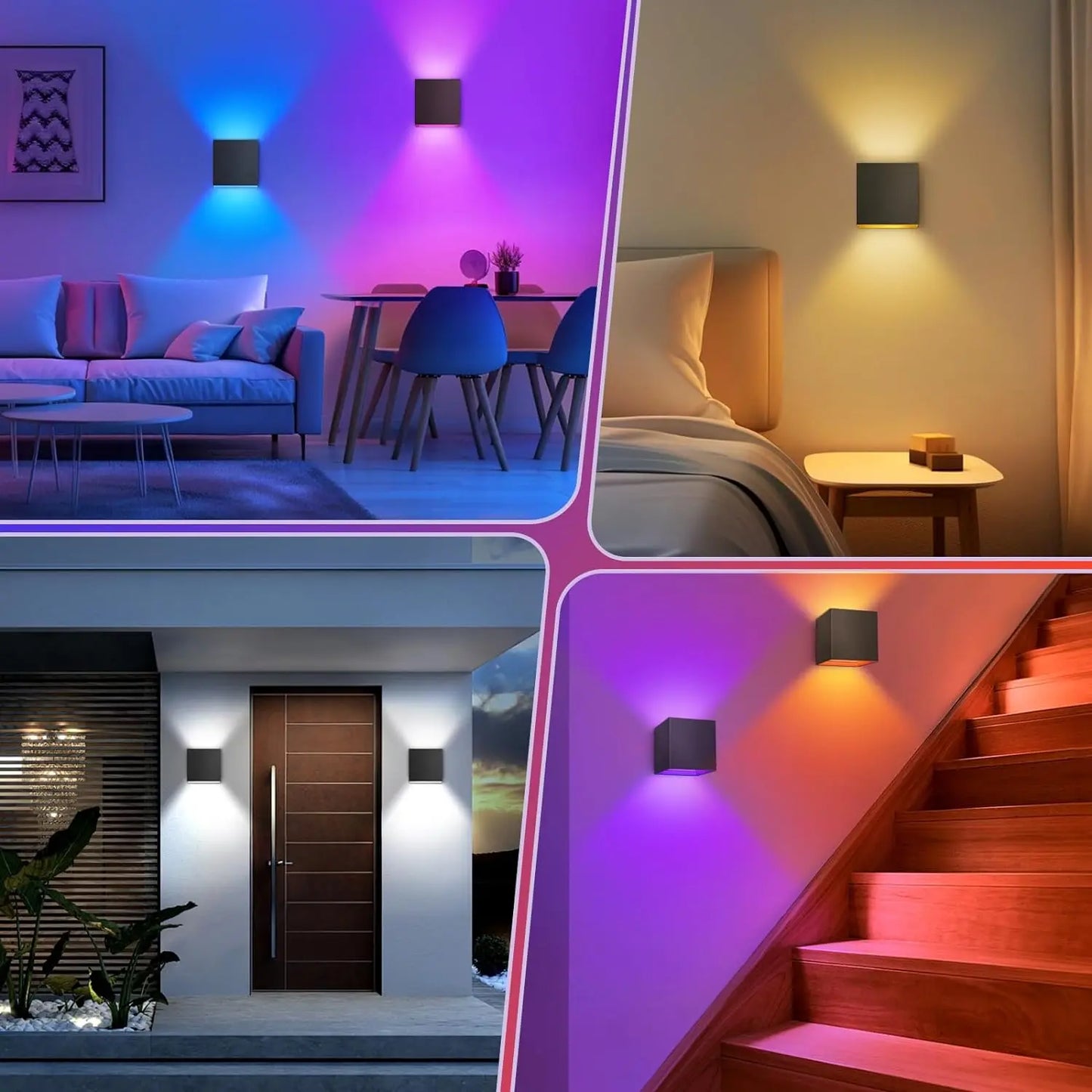 2 Pack Smart Outdoor Wall Lights RGBCW 10W LED Patio Lights App Voice Control