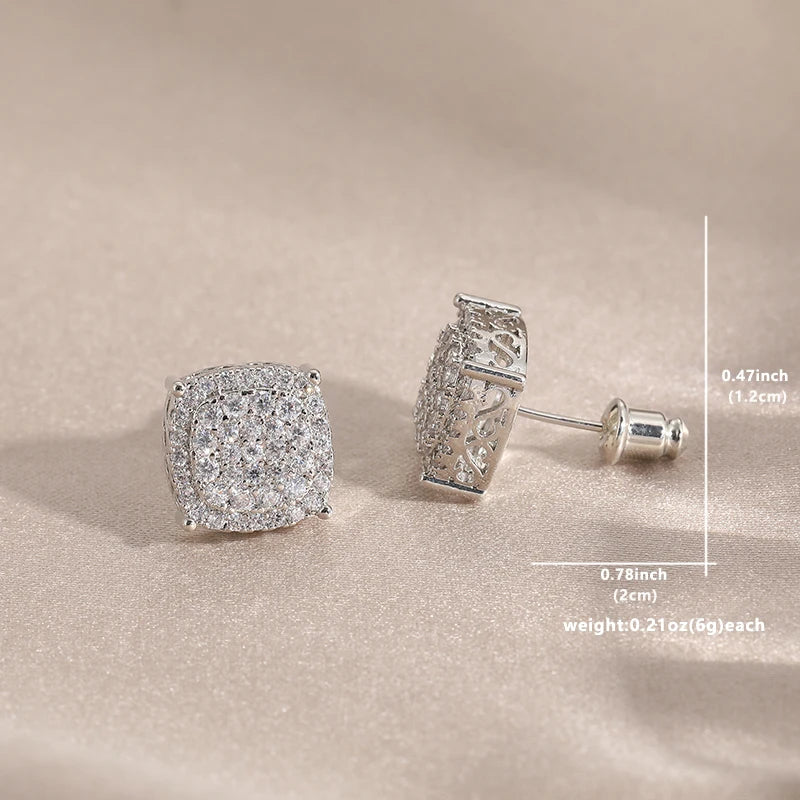 Square Cubic Zirconia Stud Earrings | Vintage Style for Women and Men
