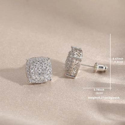 Square Cubic Zirconia Stud Earrings | Vintage Style for Women and Men