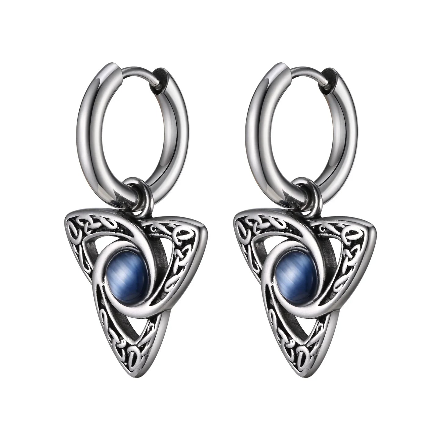 Stainless Steel Moonstone Hoop Earrings for Men | Punk Hip Hop Jewelry Gift
