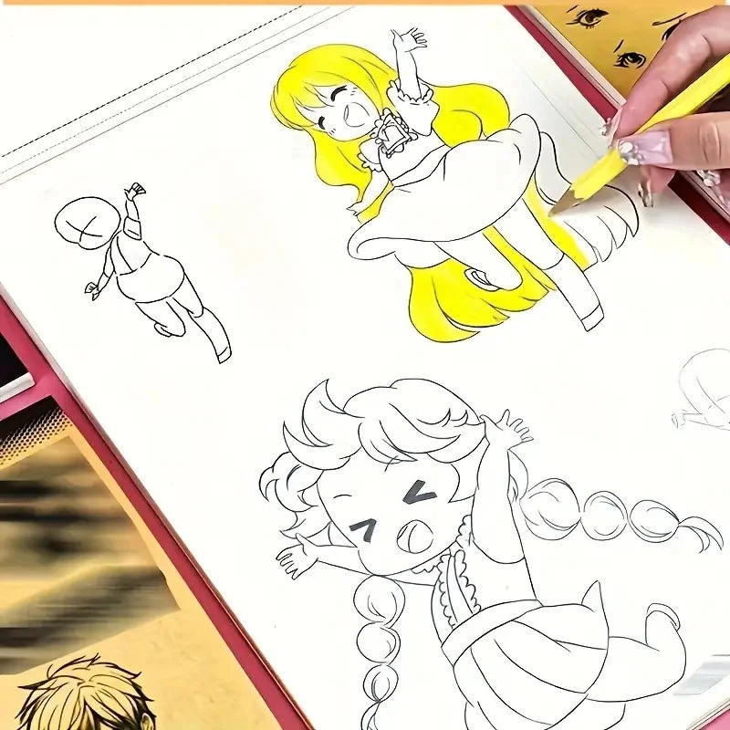 Livre de dessins de personnages d'anime au trait pour débutants - 48 pages de croquis simples tracés à la main pour le décalque et la pratique de la peinture