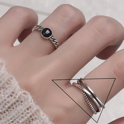 VENTFILLE 925 Sterling Silver Geometric Multilayer Round Bead Ring | Fashion Punk Temperament Jewelry