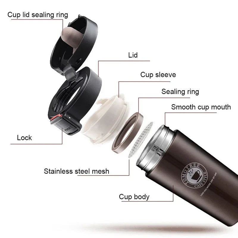 Mug isotherme 0,5L double paroi en acier inoxydable 304 Tasse à café Bouteille d'eau thermos sous vide Thé Café Anti-fuite Mug isotherme