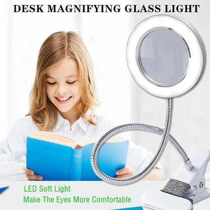 10X Magnifying Desk Lamp | LED Gooseneck Clamp Light with 3 Color Modes