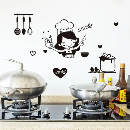 Happy Girl Chef Loves Cooking Wall Sticker | Kitchen and Dining Room Decor