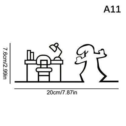 La Linea Minimalist Line Art Sticker Set | Cartoon Character Door Sign for Home Decor