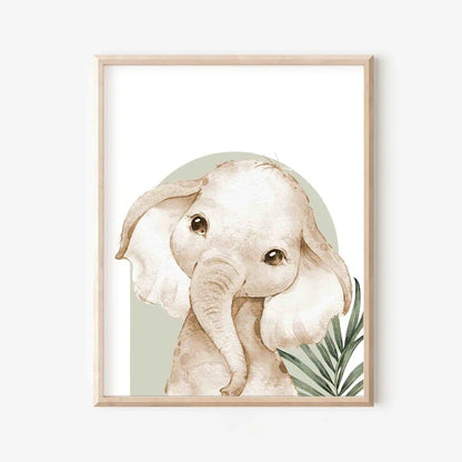 Cuadro Nórdico Moderno con Estampados de Animales Lindos Elefante Jirafa Gato, Lienzo, Póster para Sala de Estar, Sala de Juegos, Habitación de Niños, Decoración del Hogar