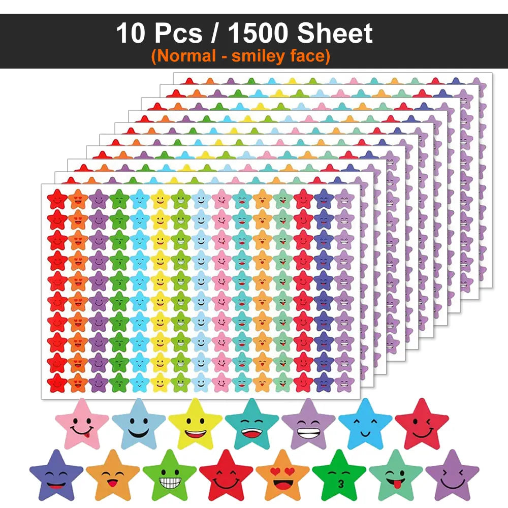 Happy Face Stars Reward Sticker Pack | 450-3000 Sheets for DIY Decor