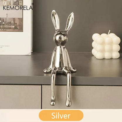 1 LAPIN Assis aux Longues Oreilles en Céramique Ornements de Chambre Statue Luxe Décoration d'Intérieur Accessoires Esthétique d'Art Maison Haut de Gamme