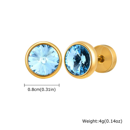 8mm Stainless Steel Screw Back Earrings for Men | Faceted Zircon Studs