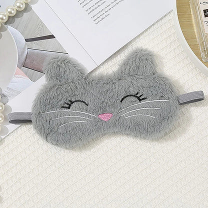 Cute Cat Plush Sleep Mask | Soft Light Blocking Eye Cover for Travel and Home