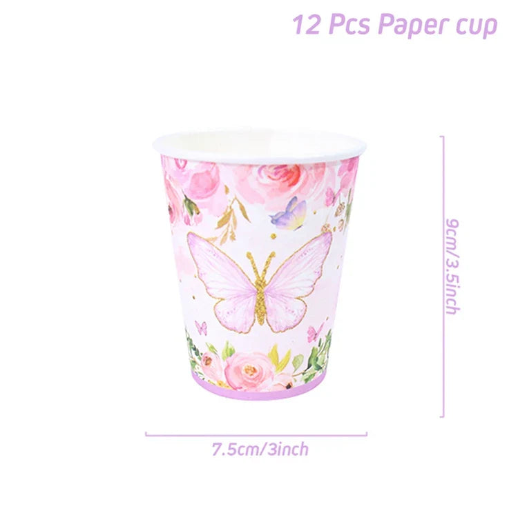 Vaisselle jetable Papillon Violet Serviette Papillon Décoration de Fête d'Anniversaire Fille Baby Shower Baptême Révélation de Genre Fournitures