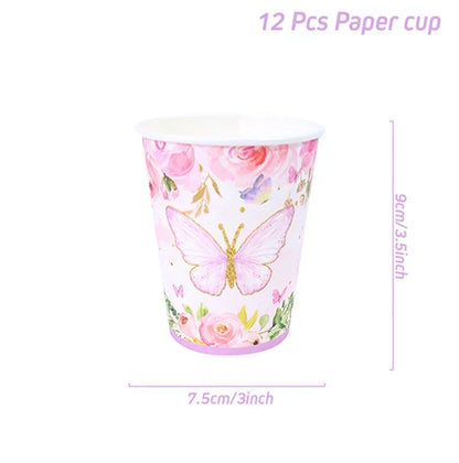 Vaisselle jetable Papillon Violet Serviette Papillon Décoration de Fête d'Anniversaire Fille Baby Shower Baptême Révélation de Genre Fournitures