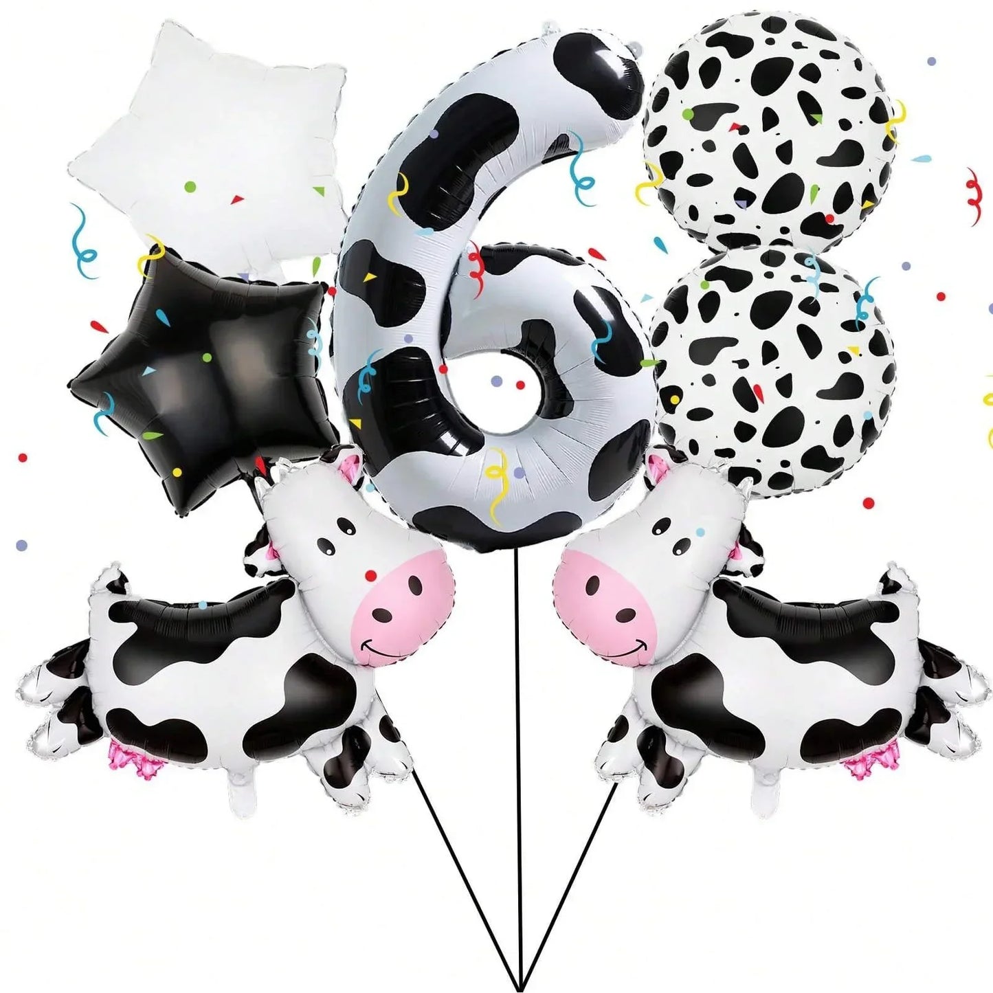 7pcs Cow Print Number Balloon Set | Farm Animal Birthday Party Decoration