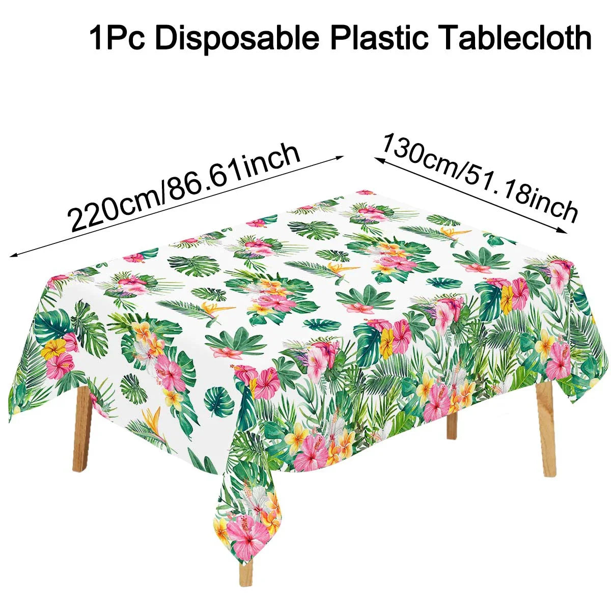 Tropical Hawaiian Party Tablecloth and Flamingo Decor Set | Plastic Table Runner and Candy Bags