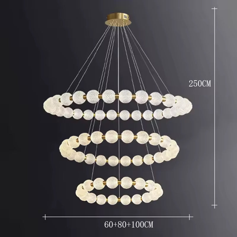 Alabaster Ring Chandelier – Gold Beaded LED Luxury Ceiling Light