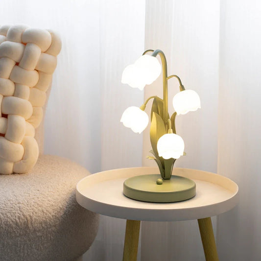 Vintage Floral Table Lamp 5 Lily Nightstand Lamp G4 LED 3 Colors Bedroom Decor