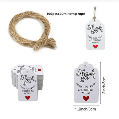 100pcs Kraft Tags with 20m Jute Twine | Handmade Gift Tag Set