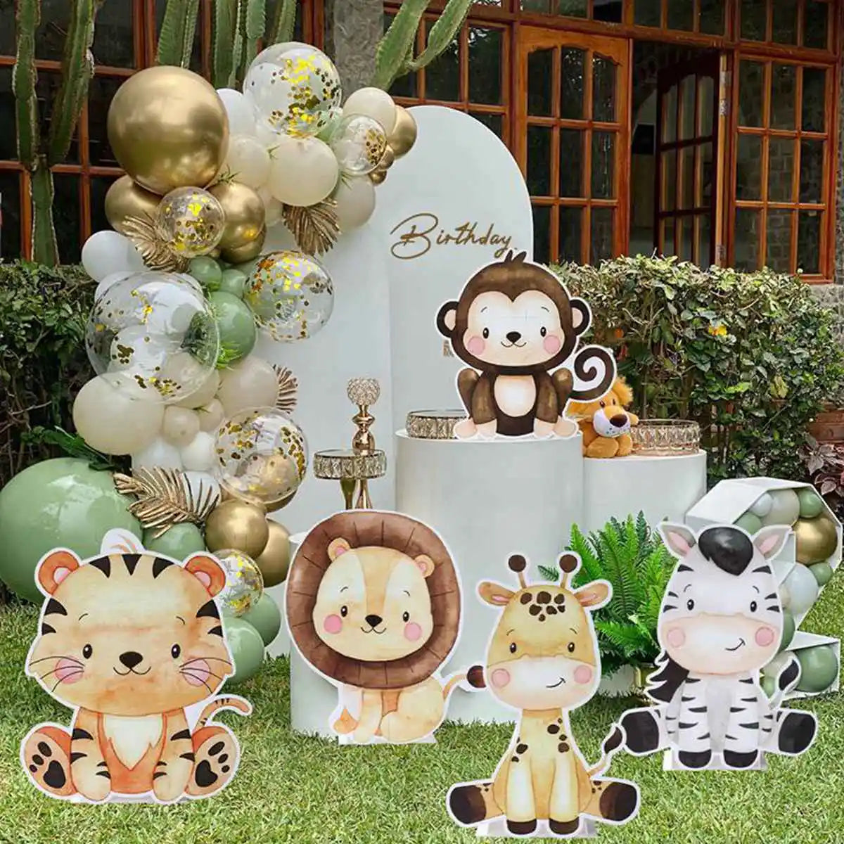 Ornement support grande fête animaux de la jungle 70cm Décoration joyeux anniversaire safari pour enfants Décoration fête sur le thème de la jungle et des bois pour baby shower