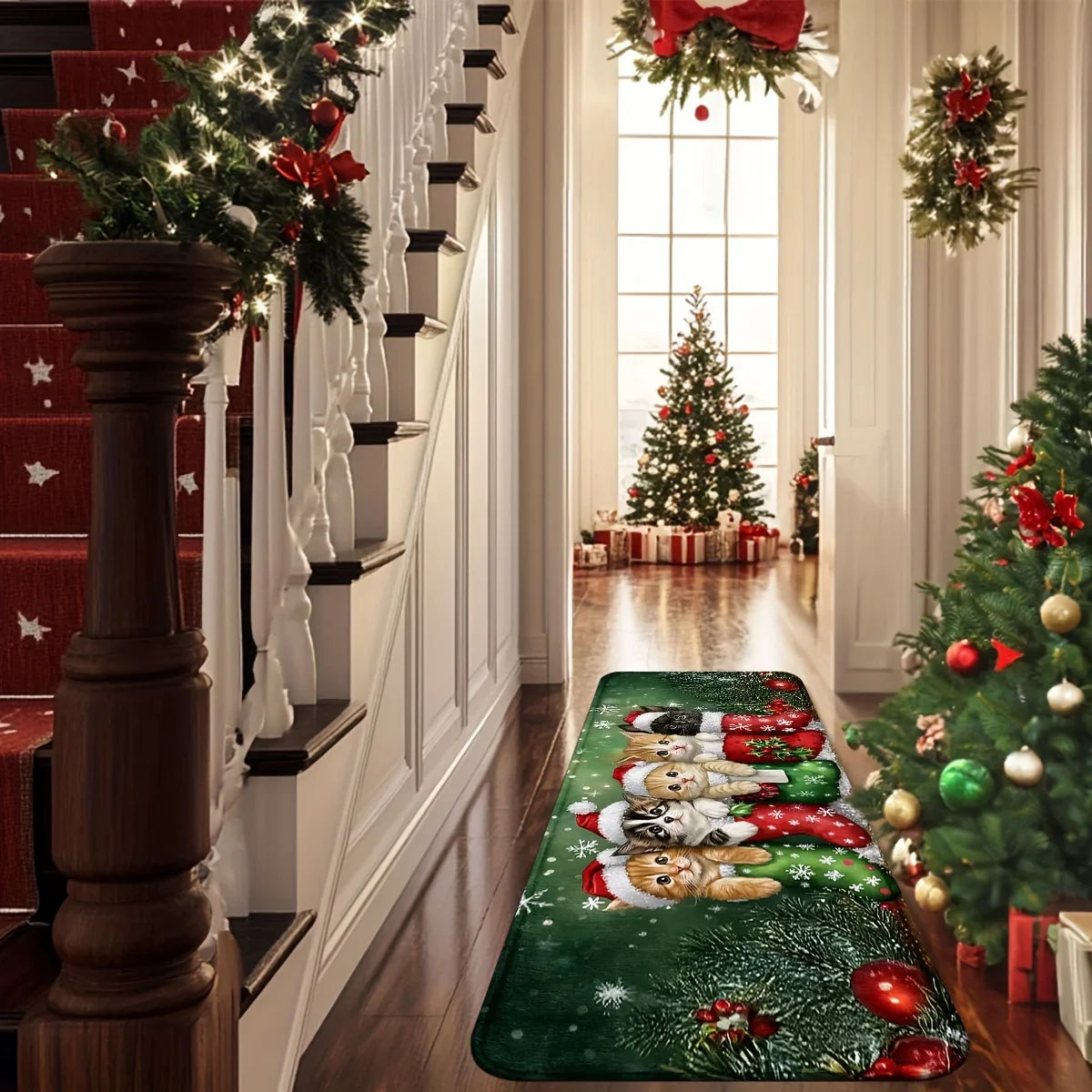 Tapis de Noël VIKAMA, motif 5 chatons mignons, paillasson, tapis de sol doux, tapis de bienvenue, tapis de salon, tapis de chambre, décoration d'intérieur